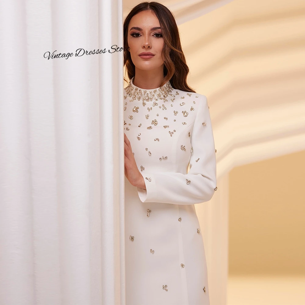 Simple Jersey Evening Dress Temperament Long Sleeves A-Line Prom Dresses Customized Sparkly Crystal Special Occasion Gowns image 5