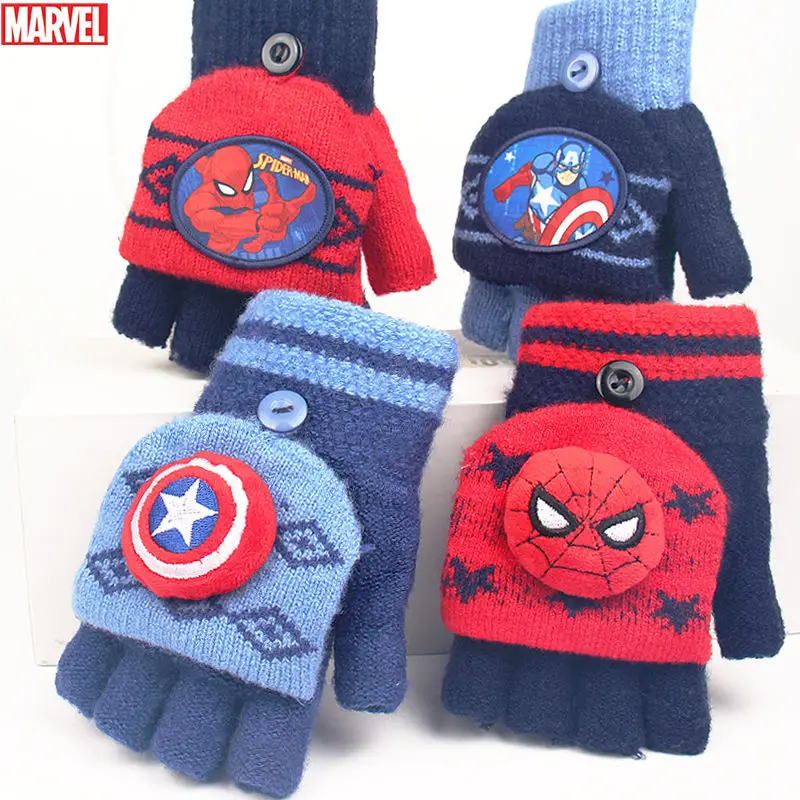 Wunder Rächer Kapitän Amerika Spider-Man kreative Cartoon Kinder Winter wind dicht warme Fünf-Finger-Handschuhe Weihnachts geschenk