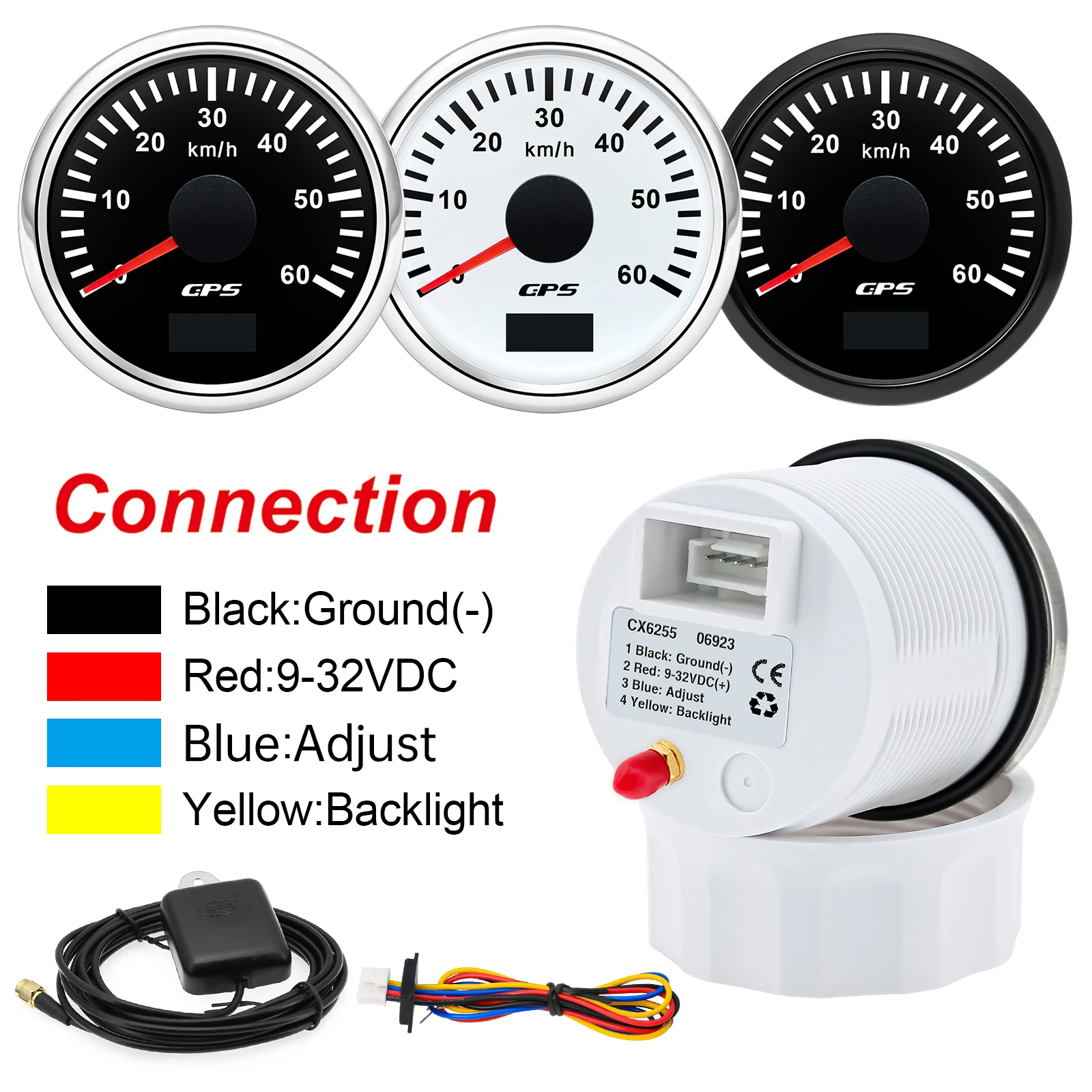 30/60/80/120/200 km/h 52 mm digitales GPS-Tachometer mit Antenne, Boot, Auto, Geschwindigkeitsmesser, 7-Farben-Hintergrundbeleuchtung, 12 V, 24 V – Detail 8
