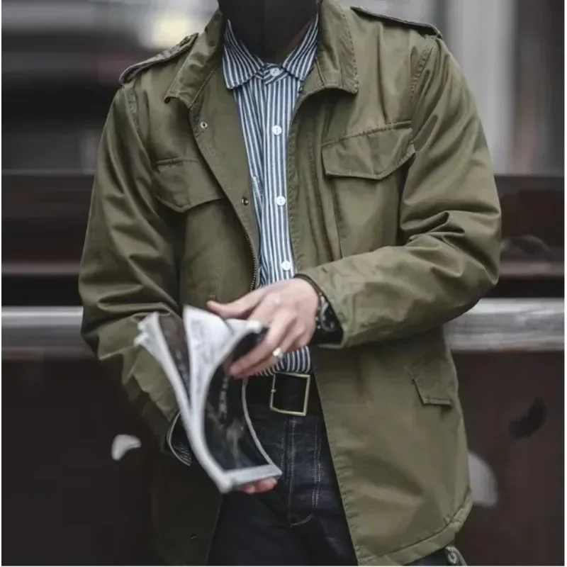 Autumn men's jacket World War II American vintage  trench coat Spring and Autumn wear Khaki Army green trench coat