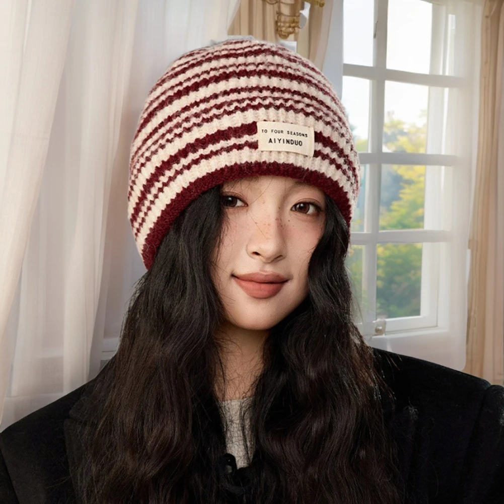 Gorro de lana tejido con pilas para hombre y mujer, gorro de jersey con tiras, gorro holgado y cómodo Unisex para exteriores, gorro cálido a prueba de frío