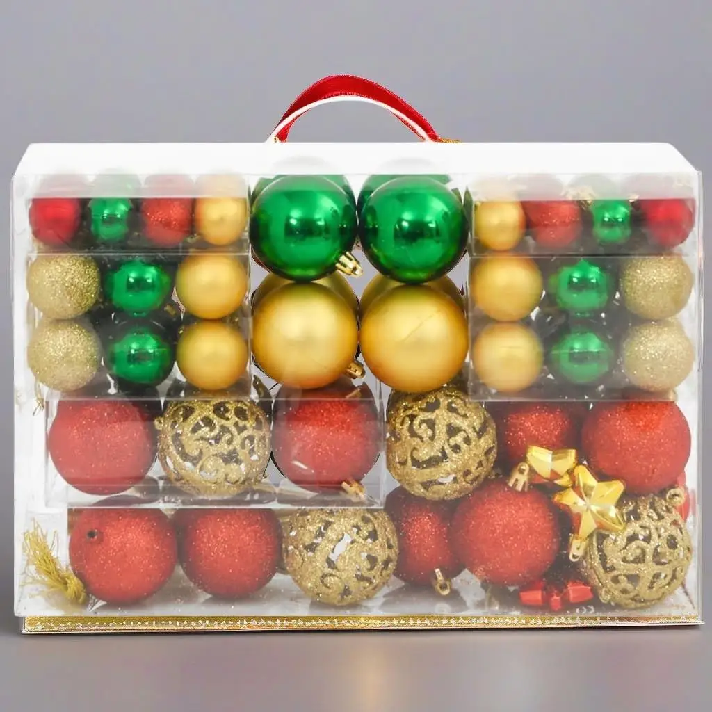 

112-Piece Christmas Bauble Set in Red, Green & Gold - Festive Polystyrene Ornaments for Holiday Decor