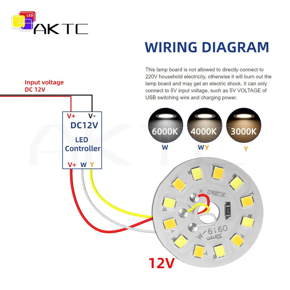 10 pz 5V 12V Bi-Color LED Round Light Board SMD2835 3 colori LED 3000K 4000K 6000K pannello luminoso in alluminio dimmerabile a bassa tensione 3W