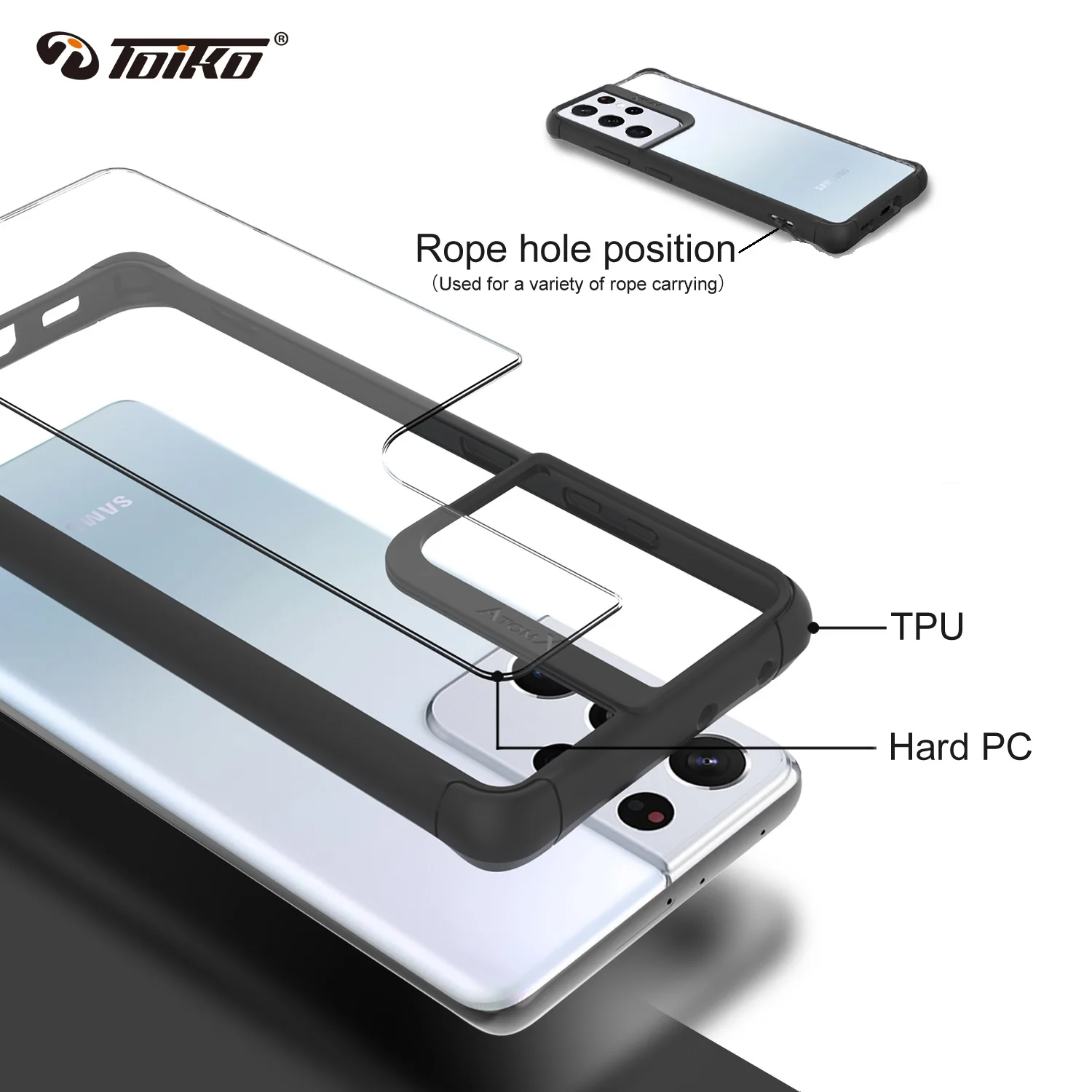 TOIKO Atom X Shockproof Case for Samsung Galaxy S21 Ultra Plus Back Cover Airbag Protection PC TPU Bumper Phone Accessory Shell