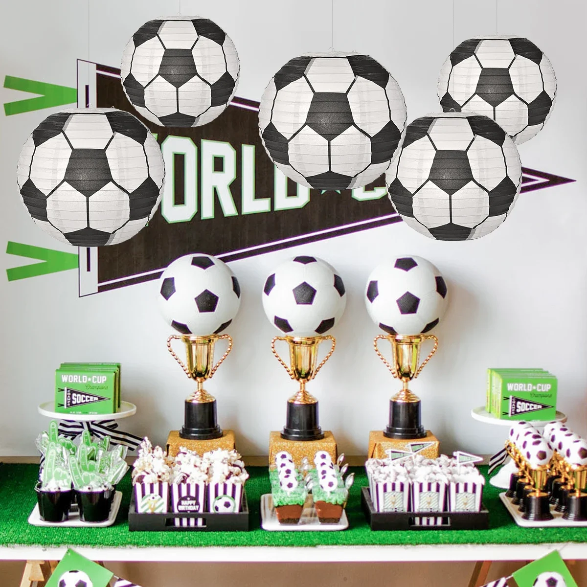 1/3Pcs Sports Football Theme Paper Lanterns Soccer Courtyard Hanging Ornament Background for Kids Birthday Wedding Party Decor