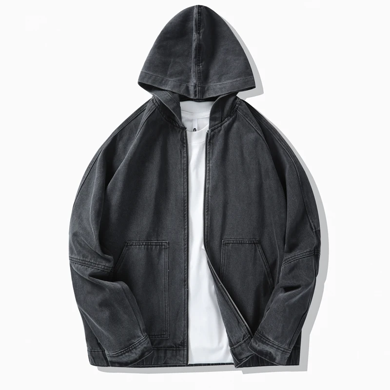 

2025 American Retro Men's Hooded Denim Jacket - Spring/Autumn/Winter New Casual Versatile Top Trendy Men's Wear Zippered Jacket