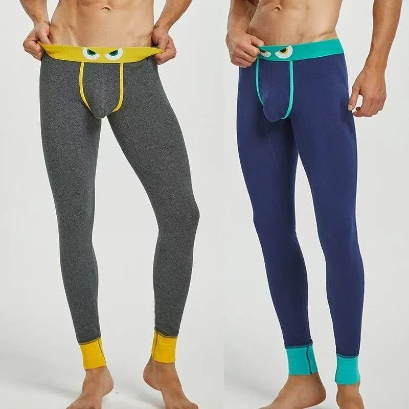 New Men Long Johns Thermal Long Cotton Monster Eyes Waistband U‑Pouch Underpants Slim Fit Warm Base Layer Long Underwear Pants