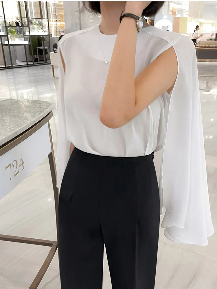 Camicetta da donna Camicia a mantella da donna da ufficio con maniche a pipistrello larghe in chiffon estivo Top progettati alla moda Novità