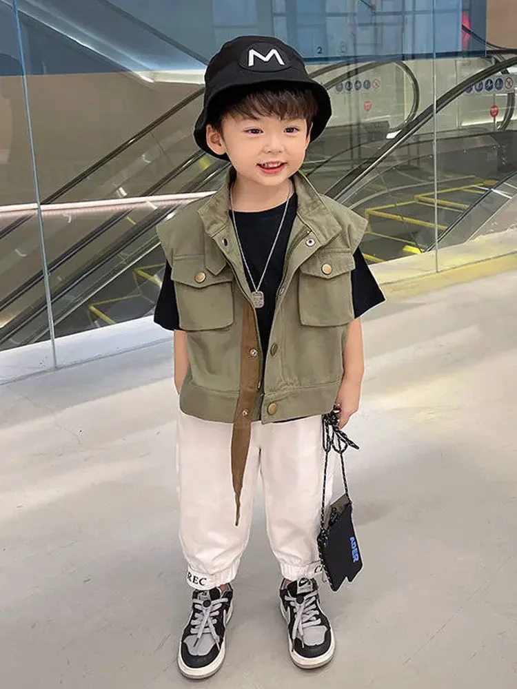 韓国風ベビー男の子作業服子供春オールマッチング西洋風コート男の子チョッキ春と秋の新作