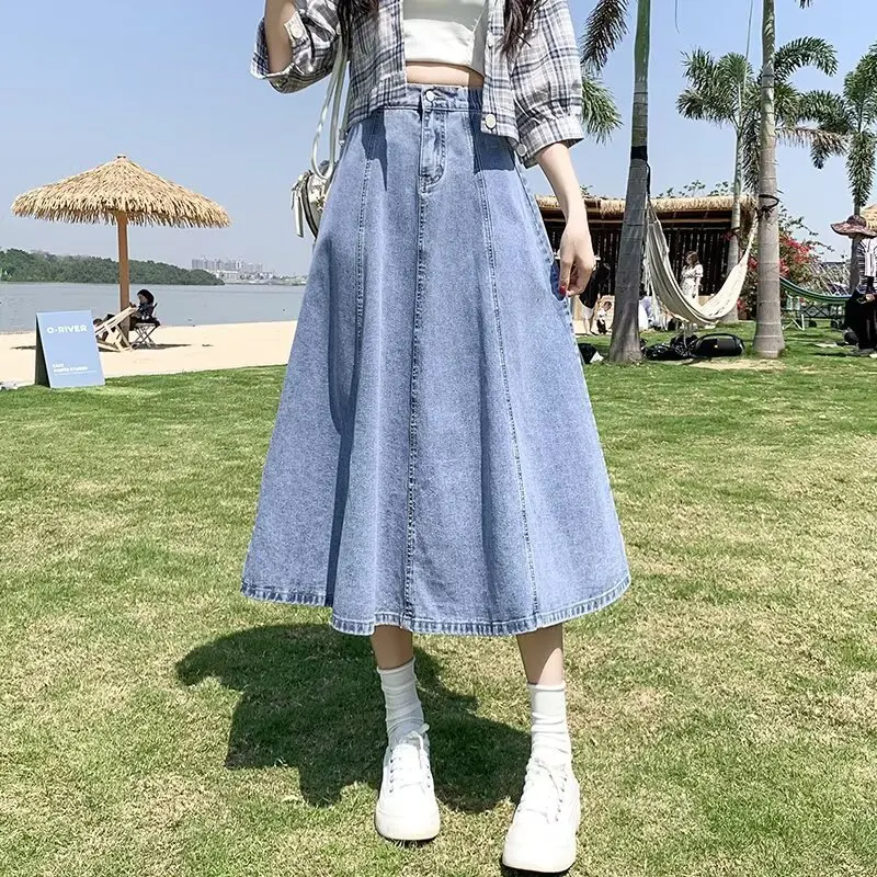 

Denim Skirt Women's Medium and Long Summer Thin 2026 High Waist Loose Solid Color A-word Skirt