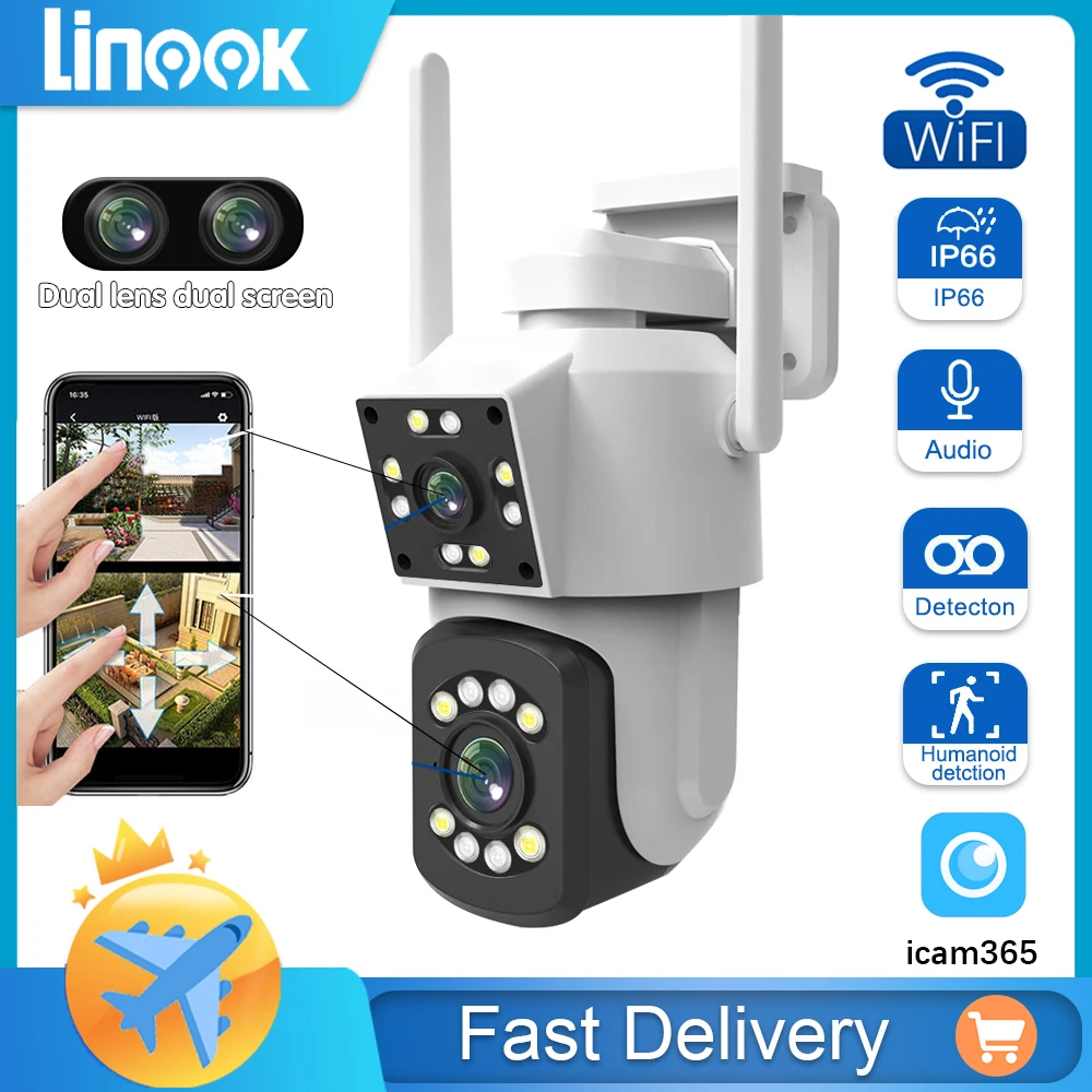 Linook CCTV WIFIcamera, outdoor surveillance camera, 4K 8MP 10x zoom pan tilt IP security camera, two-way call, color night visi