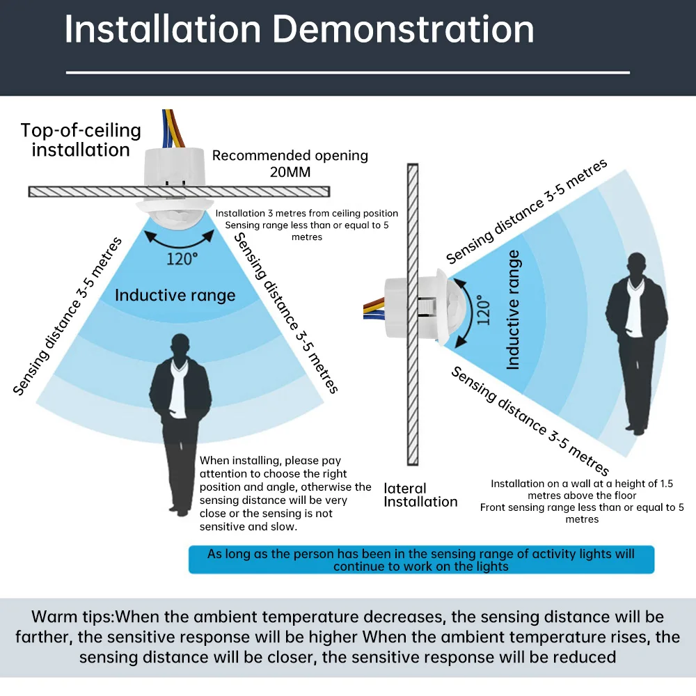 AC110-240V Human Infrared Sensing Switch 30s Delay 120 Degree 3-5m Large Range Sensor Switch Buckle Installation
