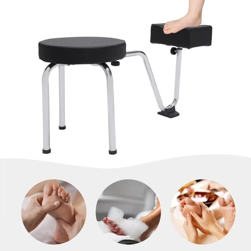 Adjustable Height Salon Spa Chair Pedicure Manicure Footrest Foot Massage Manicure Nail Beauty Stool Stand for Home Beauty Black