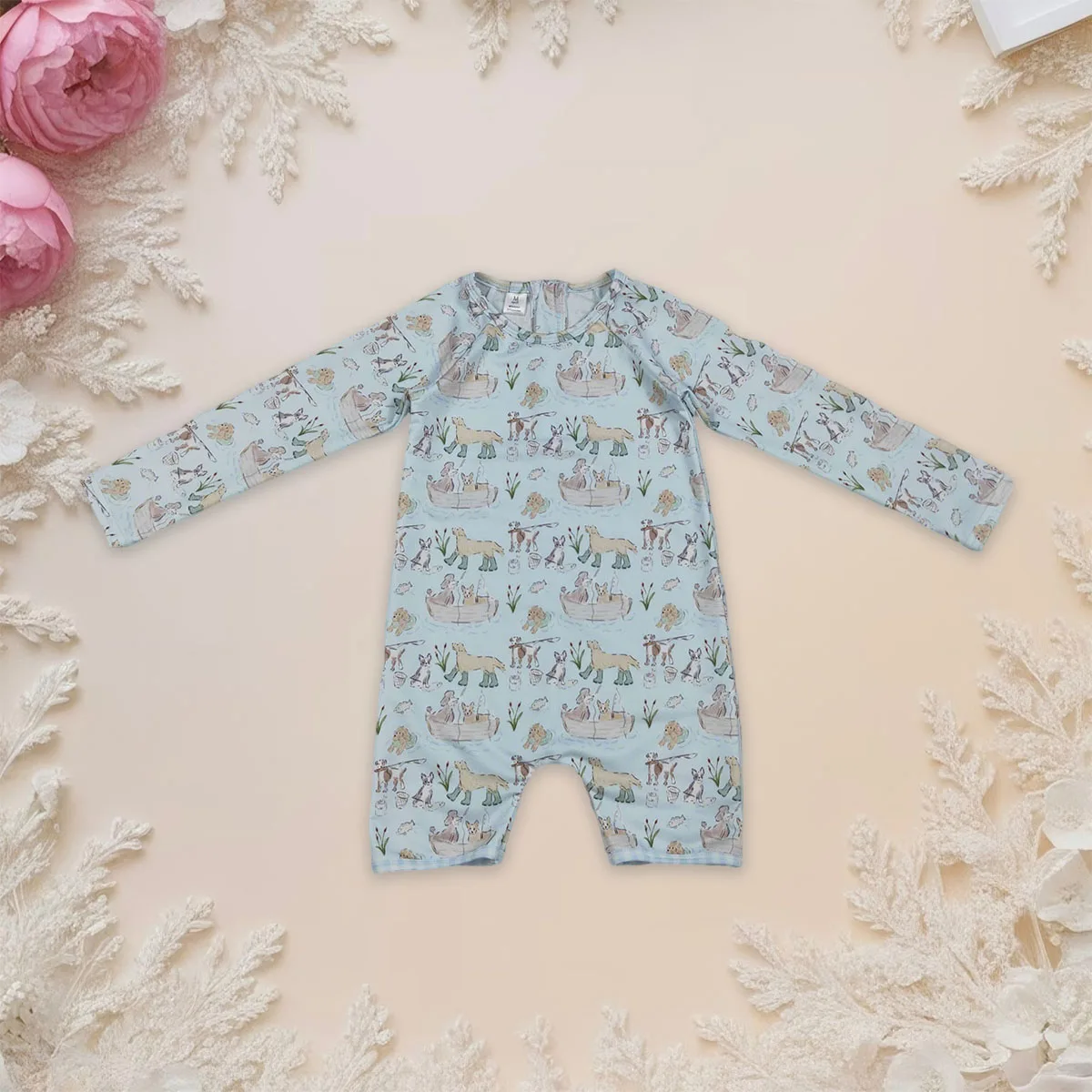 

Baby Boy Dogs Fishing Back Zipper Hunting Swimsuits Beachwear Kids Swimwear Bathing Suit Comfortable Children Clothing Wholesale