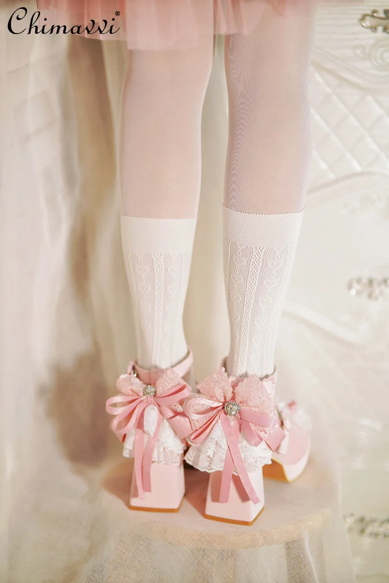 

Original Lolita High Heels Lace Bows Princess High Heels 2026 New Sweet Girl Elegant Lo High Heel Pumps Y2k Shoes Women