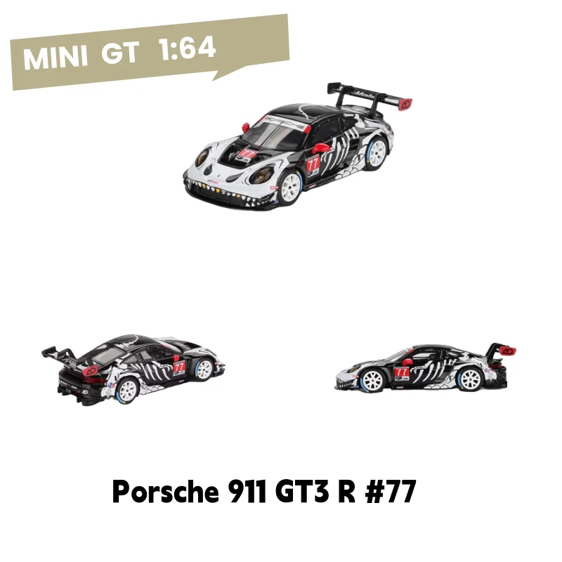 مينيجت 1:64 بورش 911 GT3 R # 77 ديناصور أسود AO Racing 2025 IMSA Petit Le Mans نموذج سيارة من خليط معدني