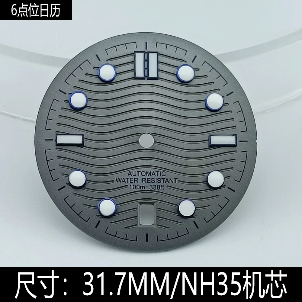 31.7mm Watch Dial Fit NH35 6 o 'clock Movement Sterile Green Luminous Custom Logo NH35 Dial Watch Accessories