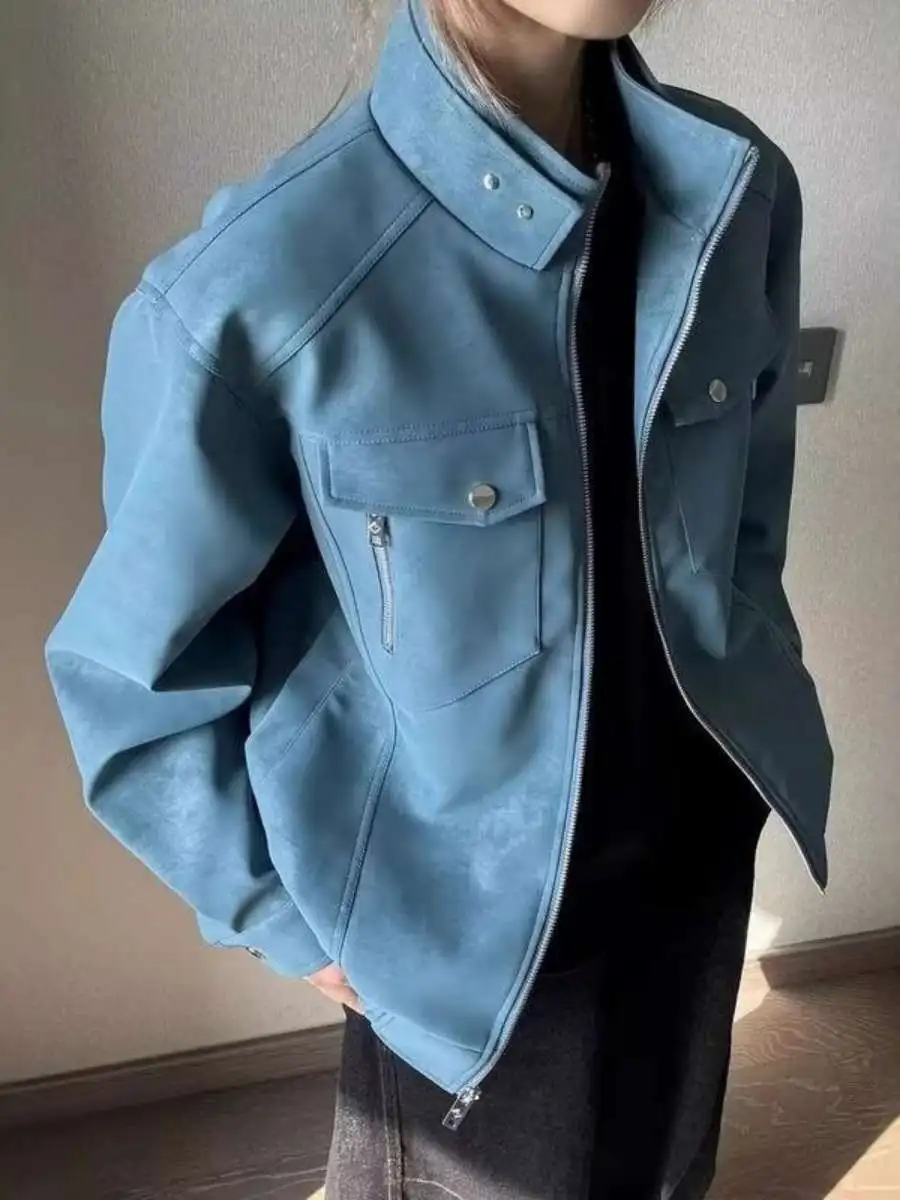 

American Retro adient Design Work Jaet Pilot Sle Leather Coat for Teenagers High Street Faion Outerwear