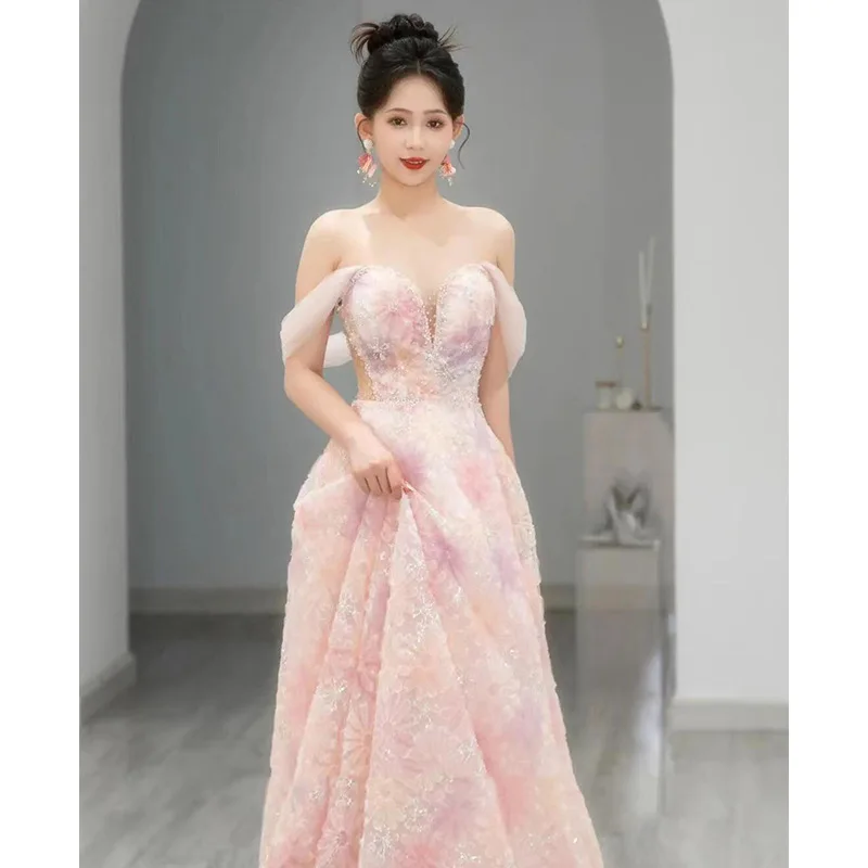 

Luxury Prom Dress 2024 Pink Sequin Gorgeous Corset Bridal Gown Strapless A-line Ball Evening Party Gown Lace-up Vestido De Noiva