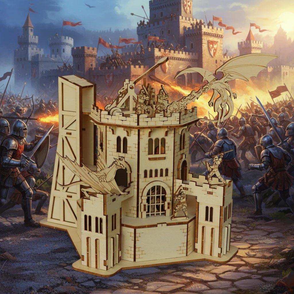 3D-Holzpuzzle Drachenburg, Fantasy-Retro-Simulationsmodell, handgefertigtes DIY-Montagespielzeug, Eltern-Kind-pädagogisch interaktiv