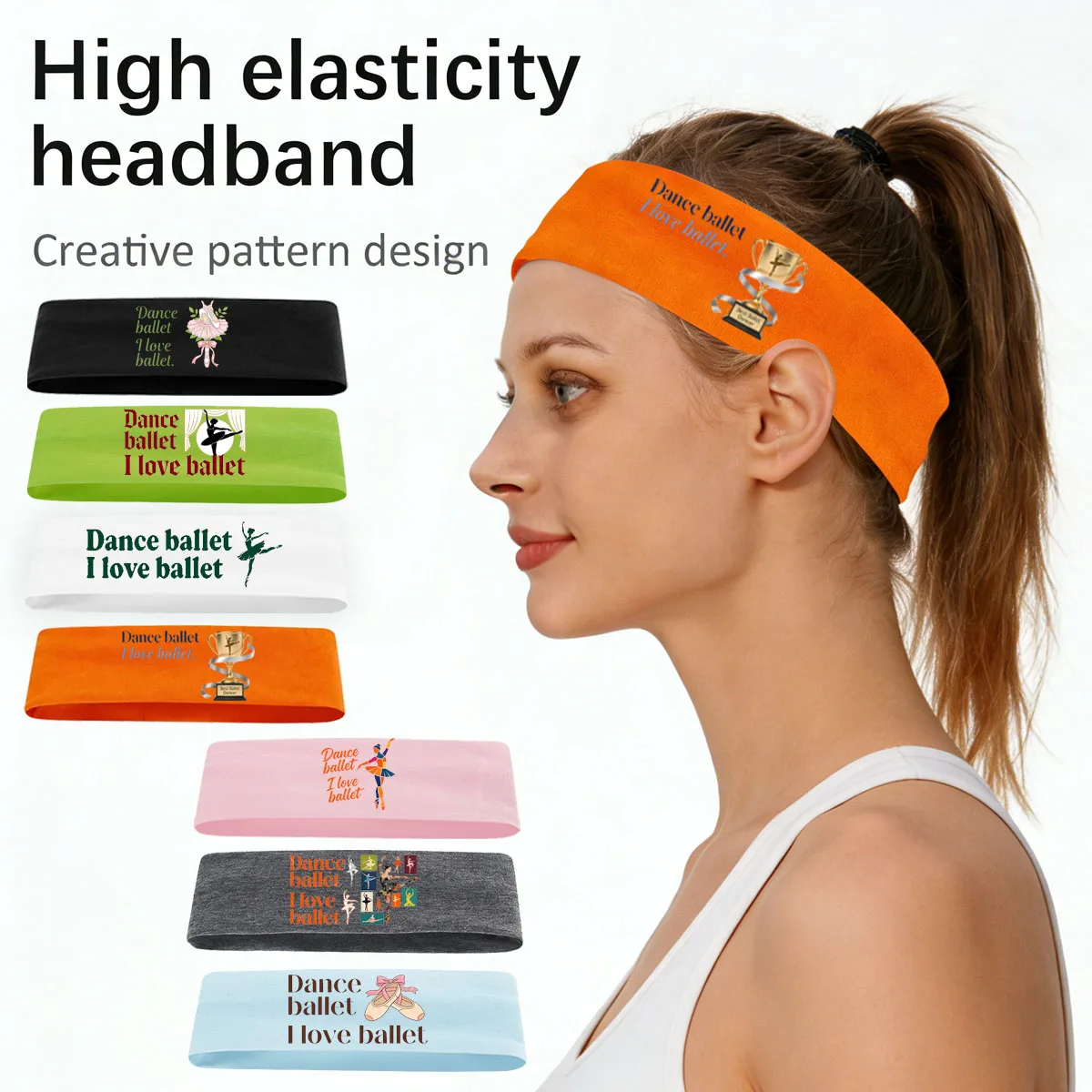 

7pcs Trendy ballet small pattern hair tie, Yoga sports hair tie, sweat-absorbing headwear, sports hair tie