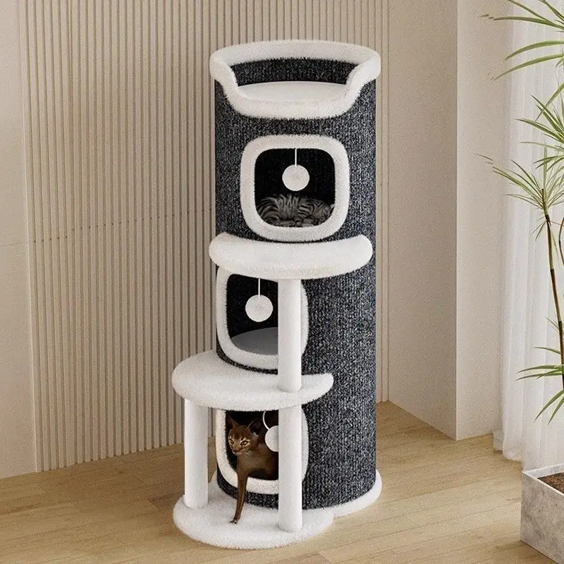 

Deluxe Multi-Level Cat Tree & Bed, Semi-Enclosed Winter Warm Cave, Space-Saving Durable Climbing Tower for Indoor Cats
