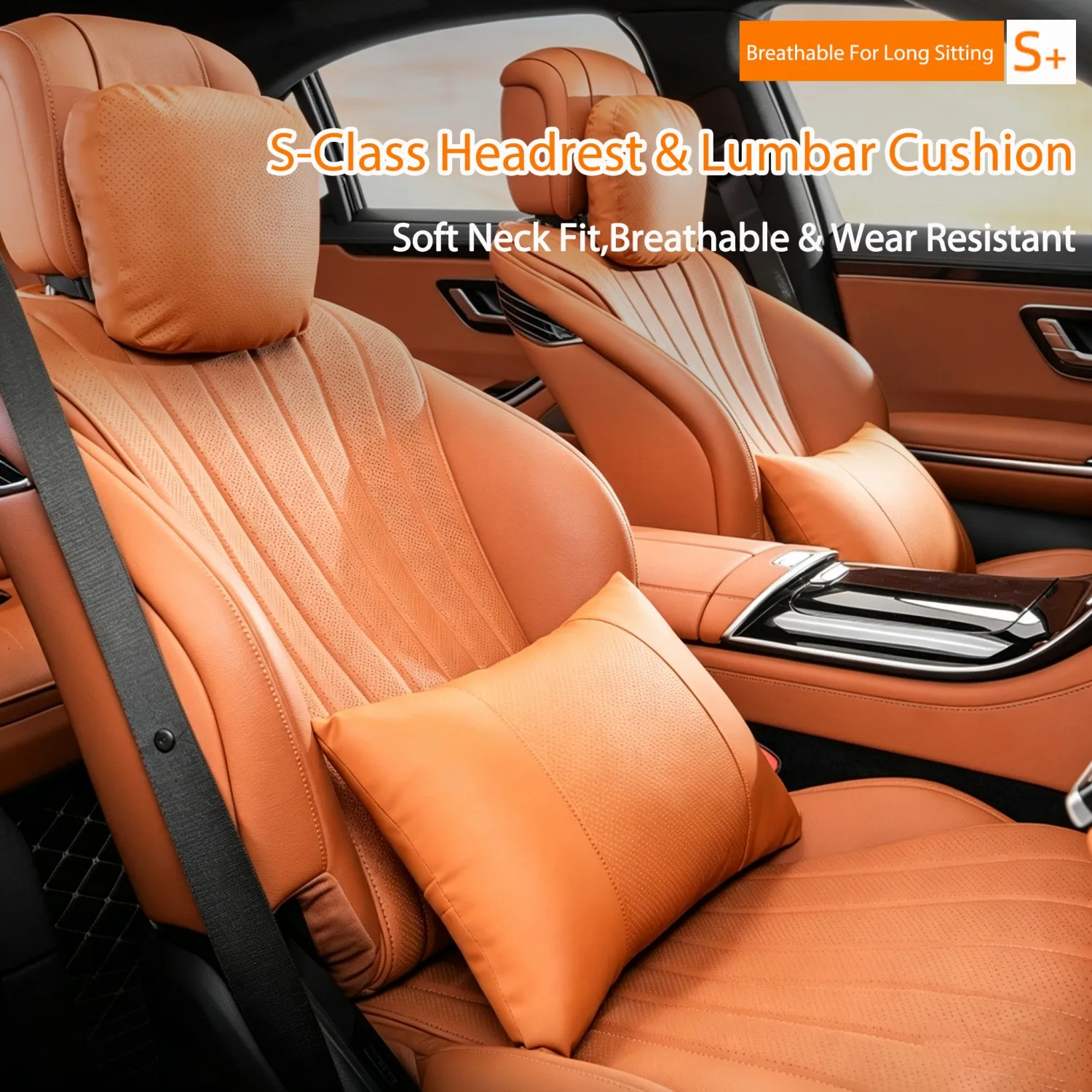 Nappa Leather Car Headrest Lumbar Support Cushion Comfort Breathable Car Seat Neck Waist Pillow Auto Interior Accessories