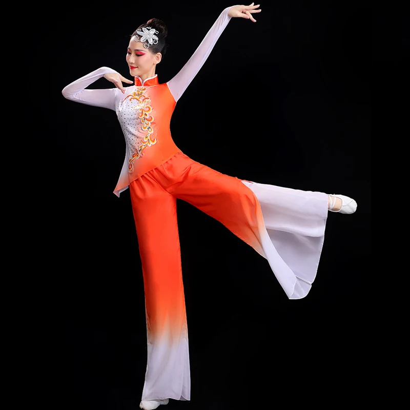 Middle-Aged Elderly Square Dancwear Outfit Traditional Chinese Classical Dance Costume Ethnic Yangko Folk Dancing Clothes