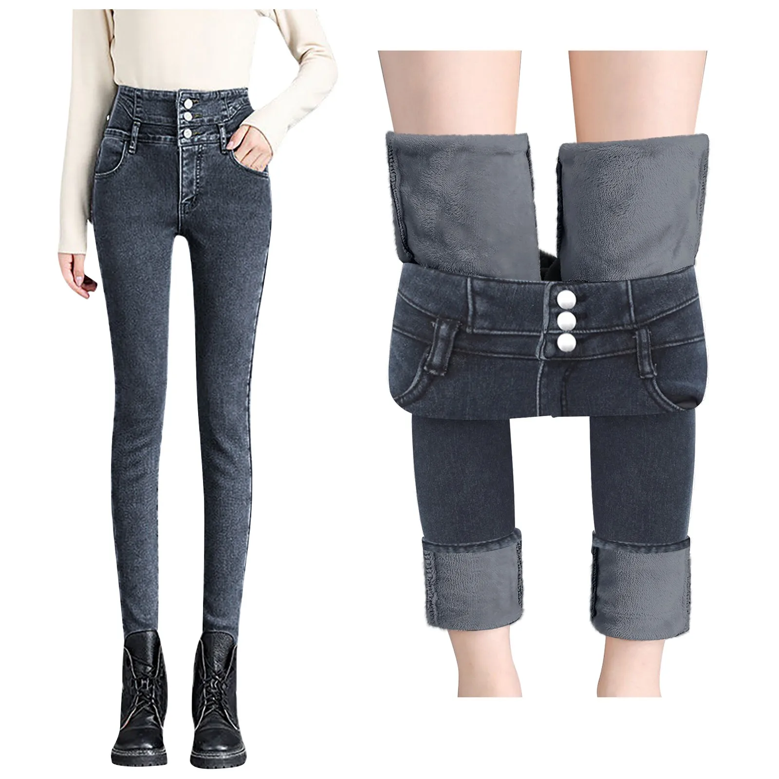 Women's High Waisted Skinny Denim Pants 2024 Fashion Autumn And Winter Thickened Warm Padded Jeans Versatile Straight Jeans