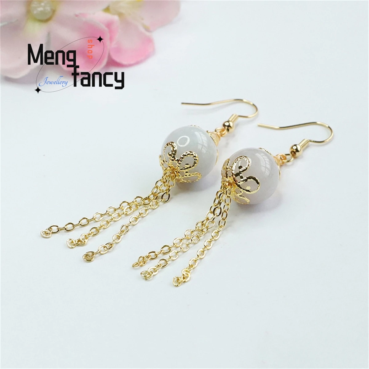 

Natural Myanmar Jadeite Violet Round Bead Earhook Tassel Earring Simple Elegant Personality Fashion Exquisite Women Fine Jewelry