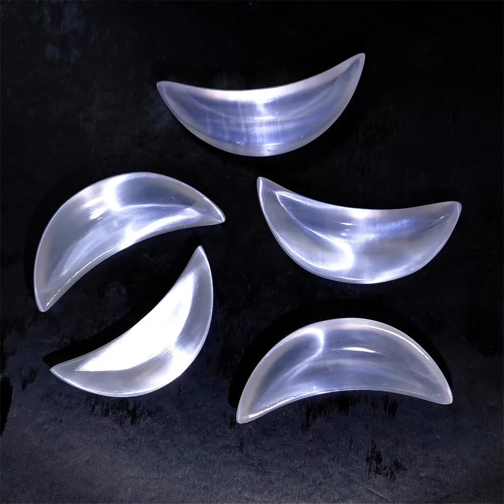 Wholesale Natural High Quality Hand Made Craft Selenite Crystal Bowl Selenite Moon Bowl For Home Decoration