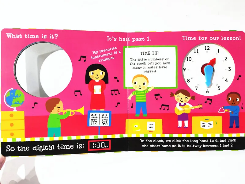 التعليم في مرحلة الطفولة المبكرة، كتاب صور من الورق المقوى للتنوير باللغة الإنجليزية، انقر فوق! كلاك! الساعة! الكتاب التفاعلي على مدار الساعة