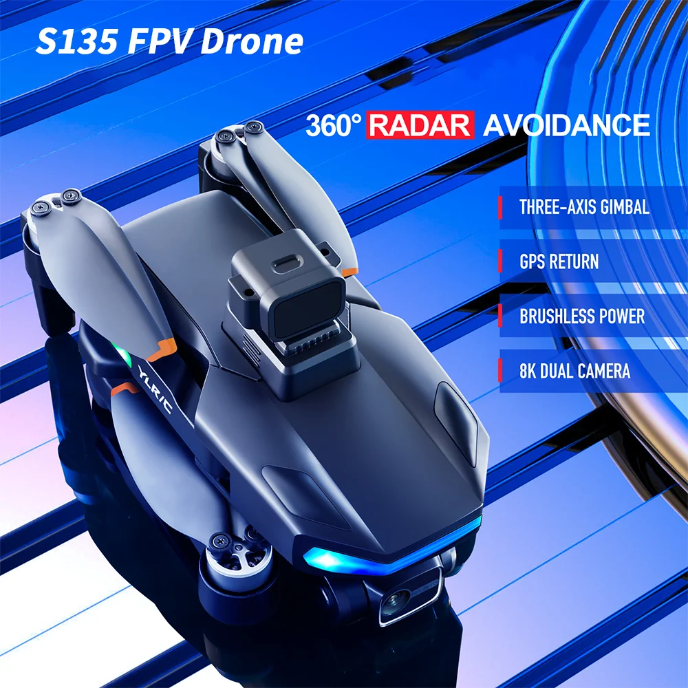 Kamera S135 8K HD Dron Profesjonalny silnik bezszczotkowy 5G FPV GPS Powrót 360° °   unikanie radaru Quadrotor Kids Toys Dron