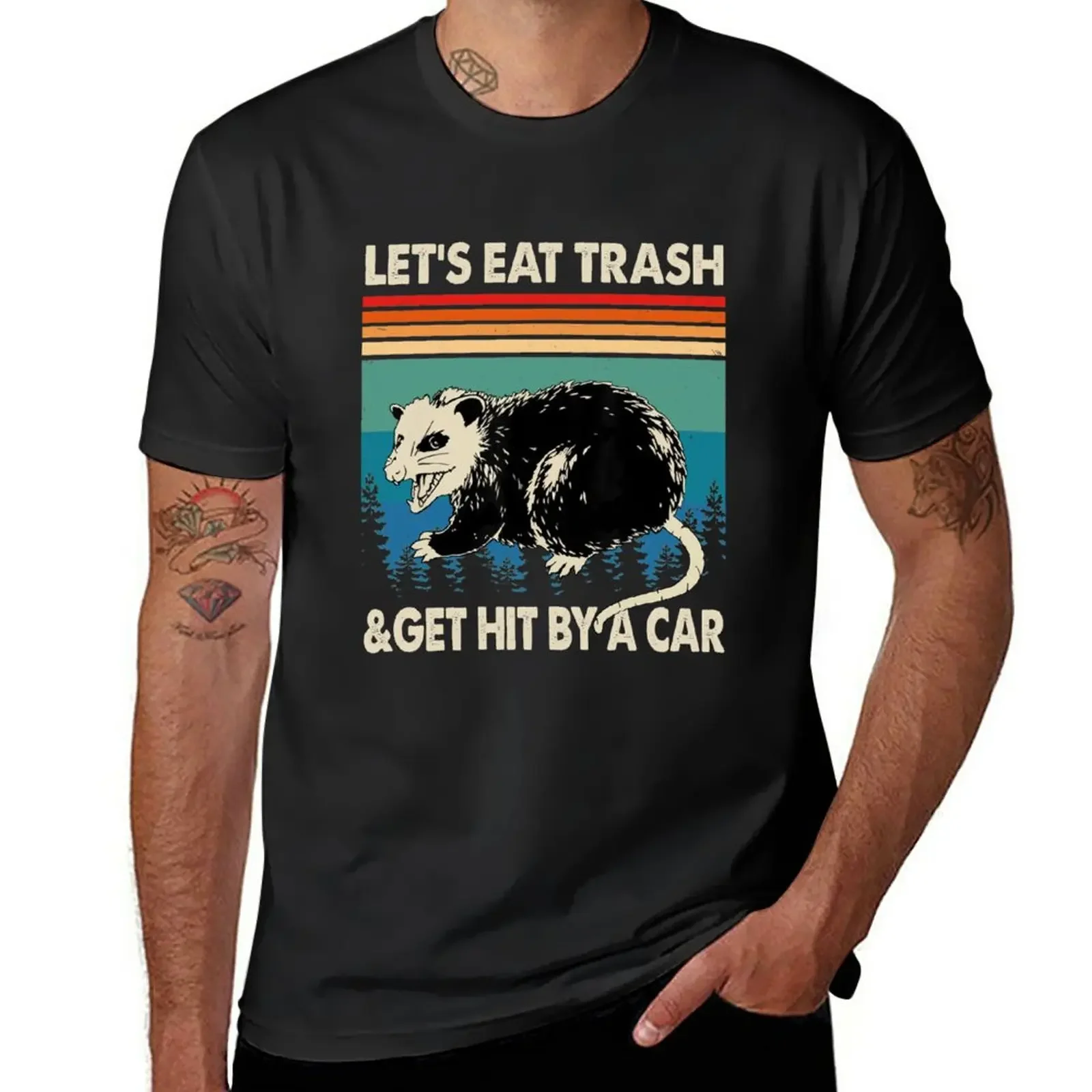 Let's Eat Trash & Get Hit By A Car Vintage Raccoon T-Shirt tops customs design your own slim fit t shirts for men