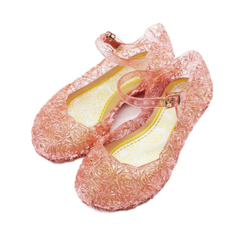 Little Girls High Heels Cosplay Party Wedges Jelly Crystal Sandals Princess Shoes Performance Props