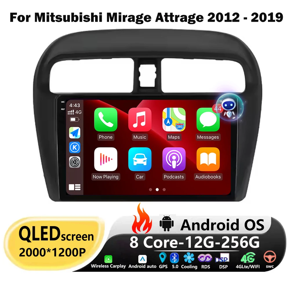 Car Radio Multimedia Player Navigation GPS For Mitsubishi Mirage Attrage 2012 - 2019 Android 16 Auto Carplay 4G WIFI Bluetooth