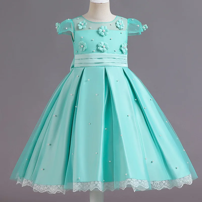 

New Arrival Girls Clothes Girls Dress Children Dress Princess Dress Girls Satin Lace Little Flowers Party Birthday Wedding Dress