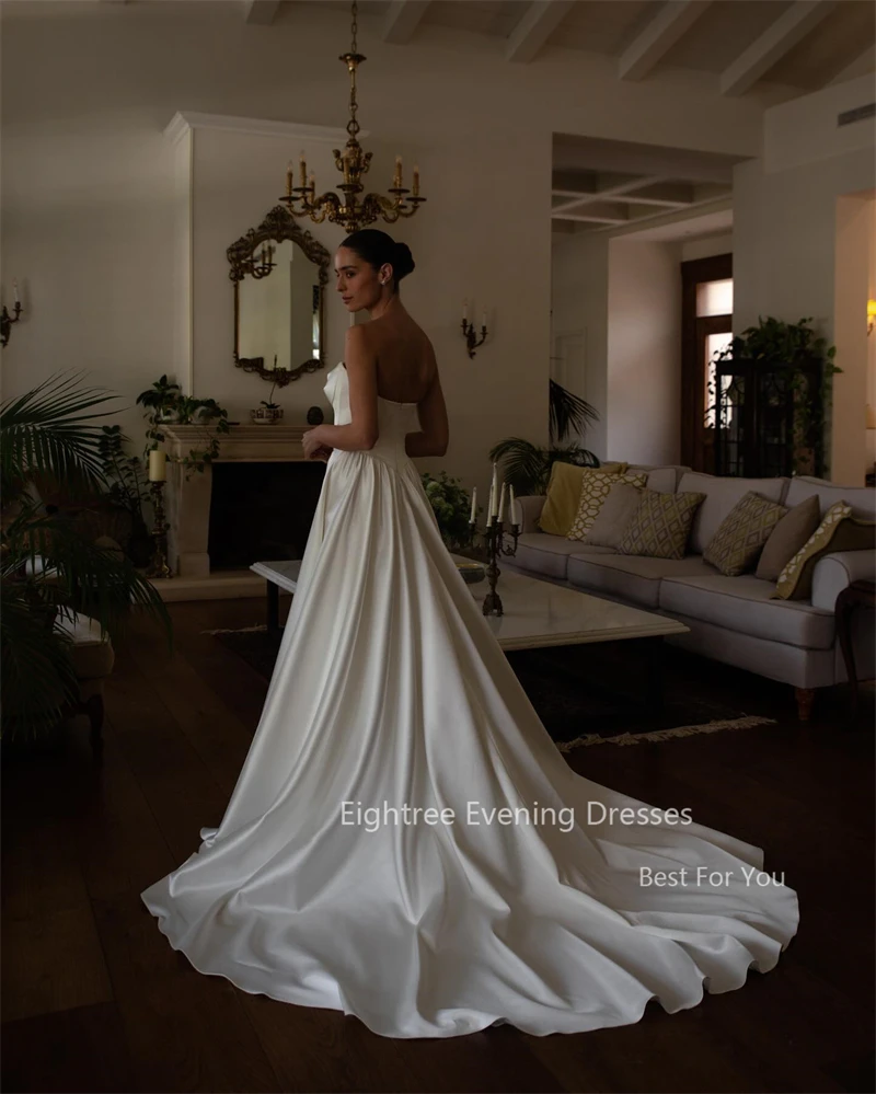 Eightree Ivory Satin Bride Dresses Sexy Sweetheart Leg Split Bridal Gowns Summer A Line Long Elegant Wedding Dresses 2024 Luxury