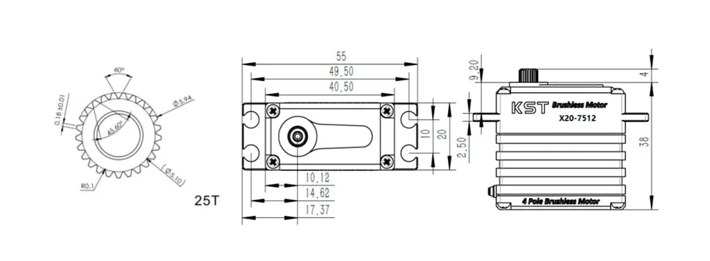 KST X20-7512 82Kgf.cm 0,11 Sek. Hochleistungs-Bürstenloser Servo – Detail 5