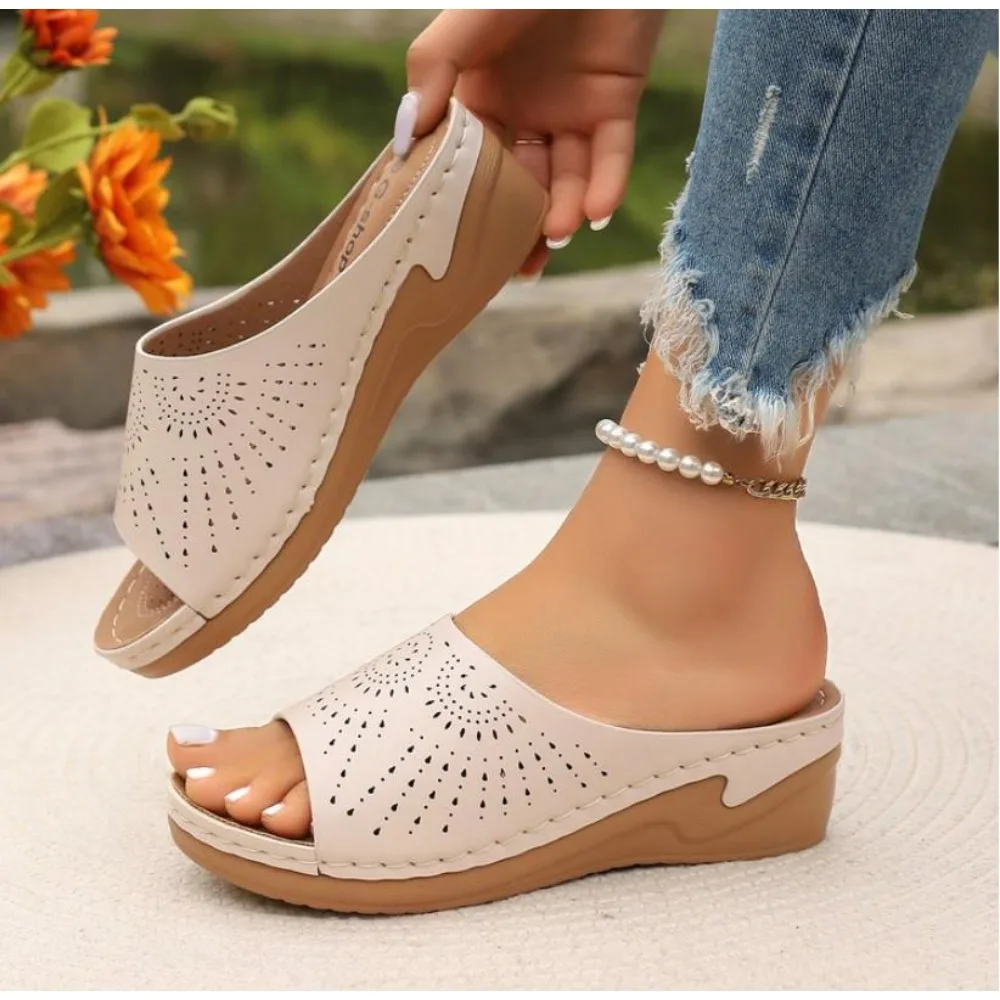 Women's Retro Flower Decor Wedge Sandals Thick Bottom Platform Sandles Woman Plus Size 42 Lightweight Casual Gladiator Shoes