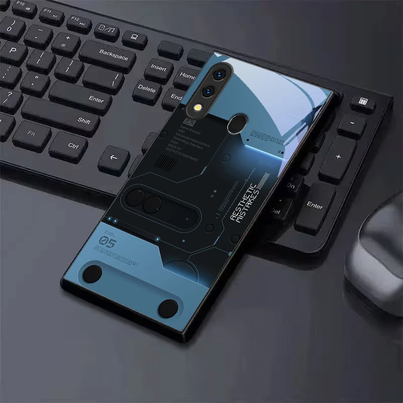 Technology circuit board Black Glass Phone Case For Samsung A70 A71 A72 A73 A8s A51 A56 A55 A54 A35 A34 A32 A25 A26 Back Cover