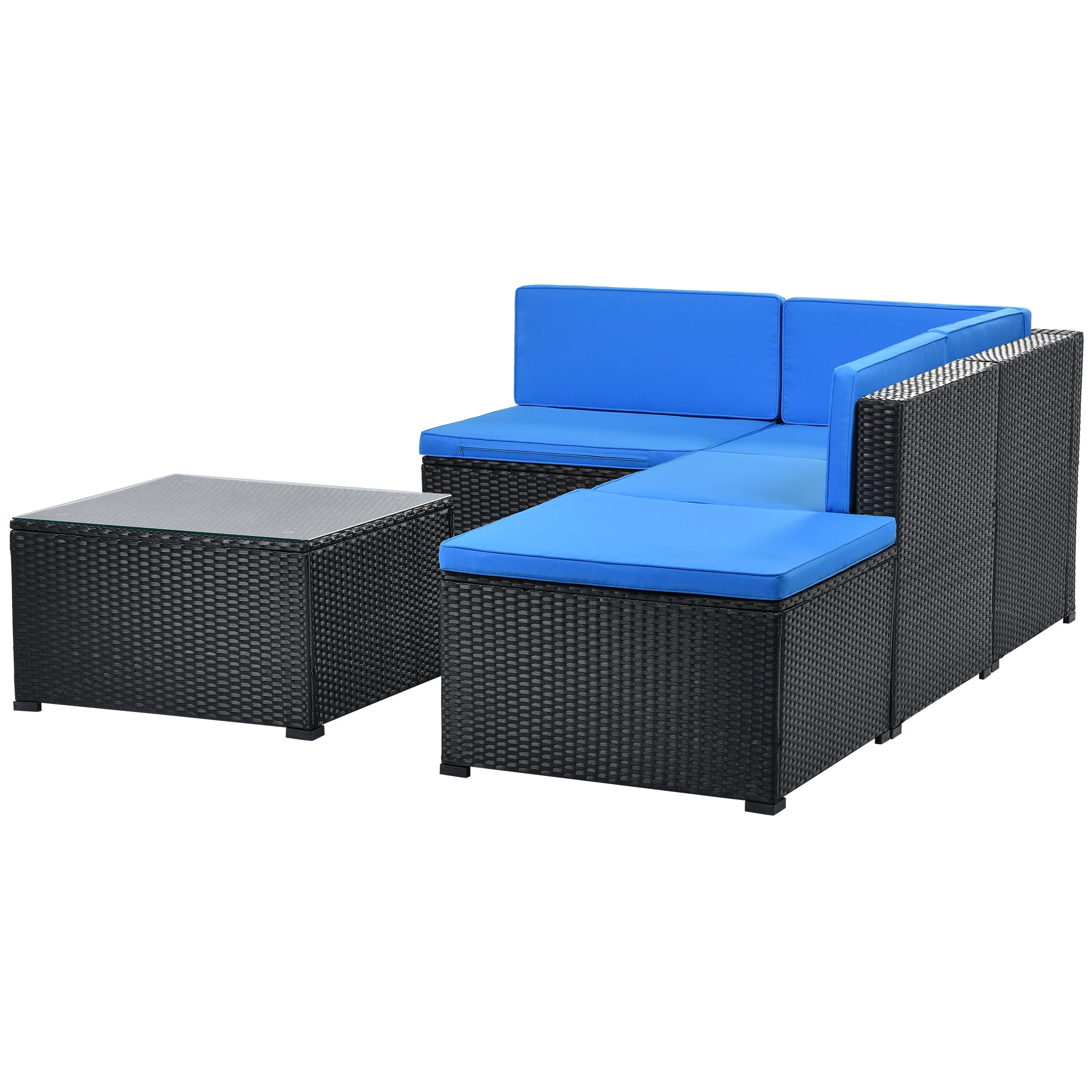 5-Piece Patio Rattan PE Wicker Furniture Corner Sofa Set Patio Furniture Set For Backyard  Porch  Pool,