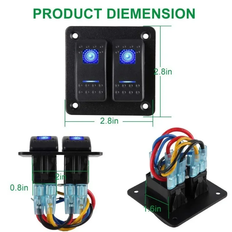 Painel de carregamento de interruptor rocker à prova d'água, controle liga/desliga de circuito duplo para uso marinho e automotivo, kit de interruptor resistente para rv