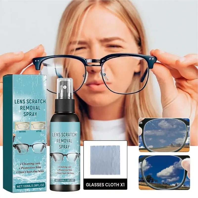 Eyeglass Lens Cleaner Spray 100ml Glasses Cleaner Spray With Lens Cleaner Cloth Glasses Cleaning Kit Gently Cleans Fingerprints