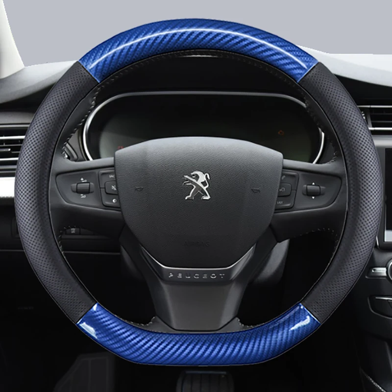 Carbon Fibre + Echtes Leder Auto Lenkrad Abdeckung D Form Für Peugeot 508 2010 ~ 2016 Auto Zubehör innen