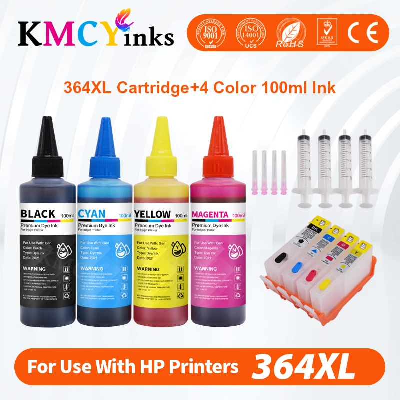 KMCYinks 400ml Ink 364 364 XL Refillable Cartridges With Chip For HP Deskjet 4620 3070a 3520 5520 6510 6520 7510 7515 Printer