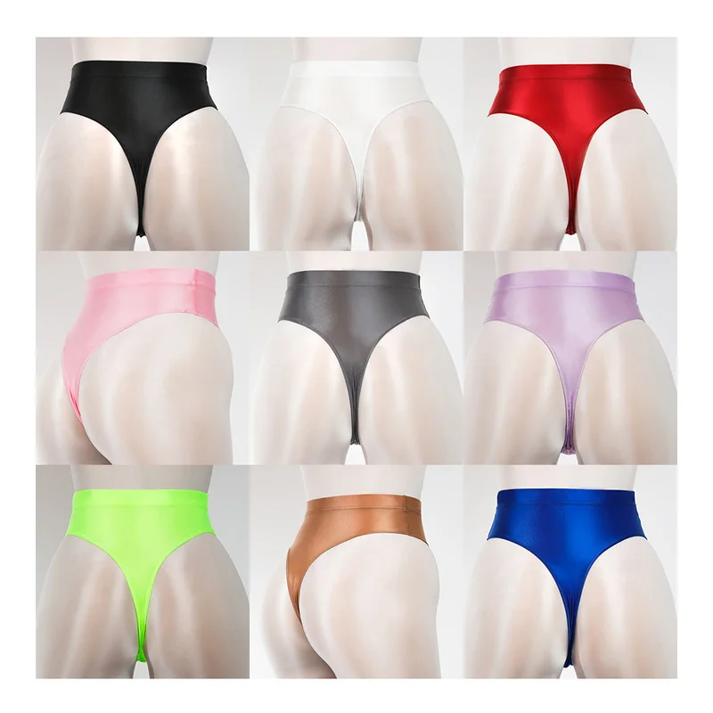 2pcs Mens High Waist Thong Panties Plus Size Glossy Tights Slip Bikini Underwear High Elastic String Briefs Gay Sexy Underpants