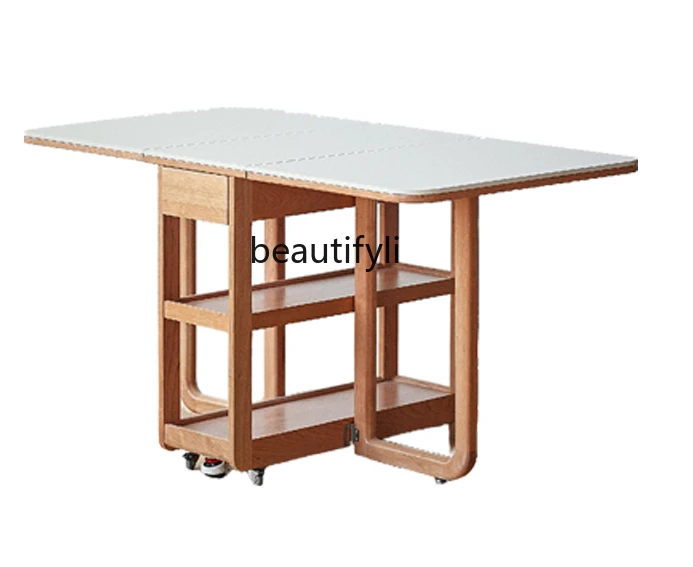 Japanese solid wood folding dining table cherry wood small household ultra-thin removable retractable slate dining table