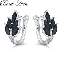 Black Awn 2026 New Hoop Earrings for Women Classic Silver Color Trendy Spinel Engagement Jewelry I232