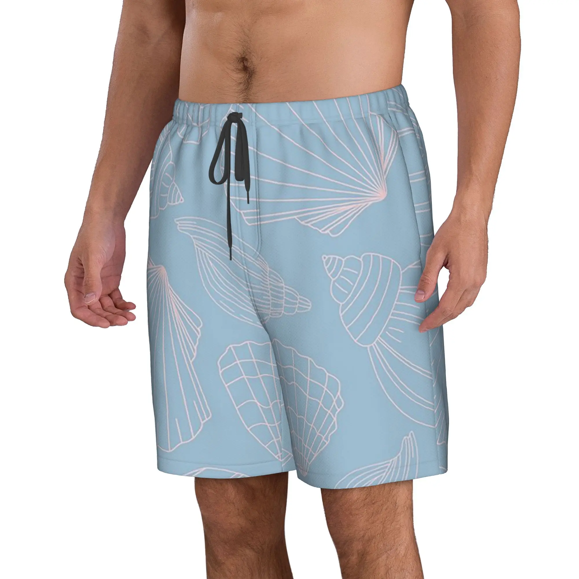 White Sea Shell In Blue Background Trunks Beach Board Shorts Casual Quick Dry Swimming Summer Men Pants